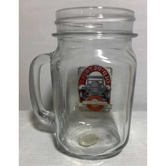 Old Detroit Amber Ale Glass Mason Jar Mug With Handle - 16 Oz - Picture 3 of 6
